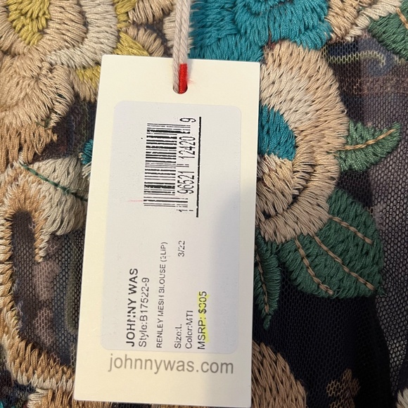 Johnny Was Women Renley Mesh Embroidered Blouse Large Sheer Floral MSRP $305 NWT - Picture 3 of 13